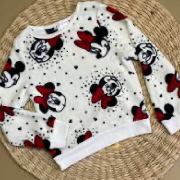 Disney Minnie Mouse Sweater White and Red Playful Design - Picture 1 of 4